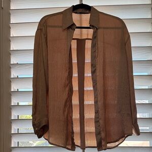 Zara Sheer Brown Button-Up Shirt